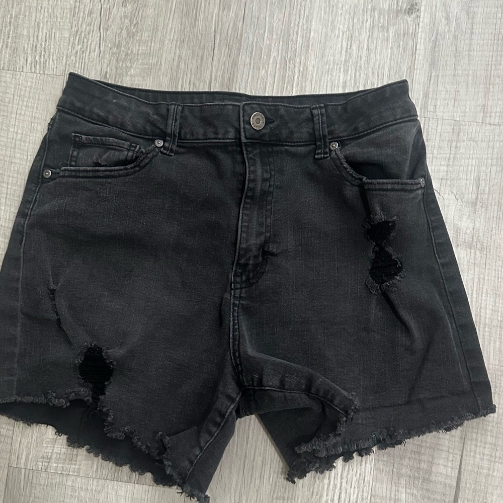Black Distressed Denim Shorts